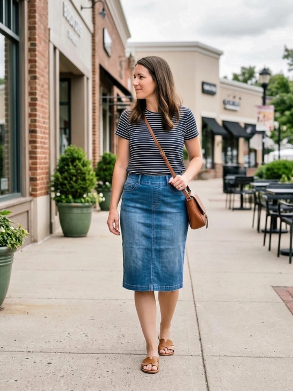 NWT Gloria Vanderbilt Shape Effect Pull On Denim Midi Skirt